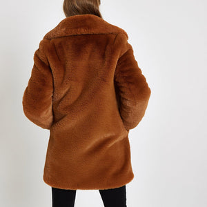Brown faux fur longline coat