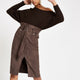 Brown paperbag waist pencil skirt